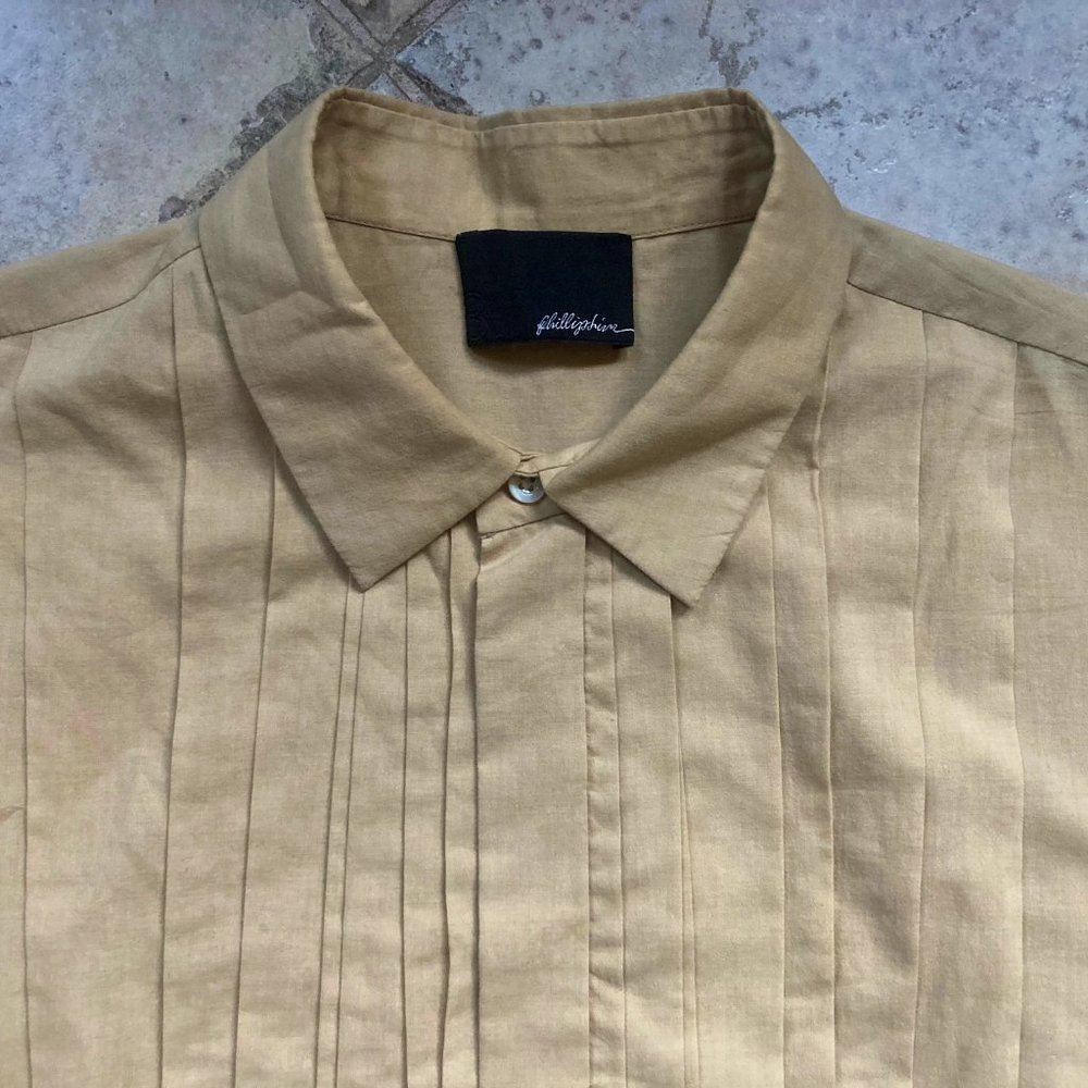 3.1 Phillip Lim Men's Size S Taupe Cotton Tuxedo Pleat Shirt